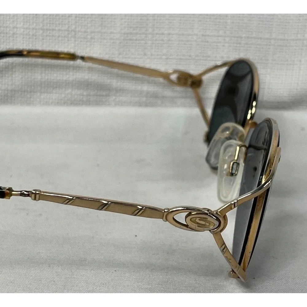 Vintage Gold Metal Oval Sunglasses with Tortoise Temples and Case
